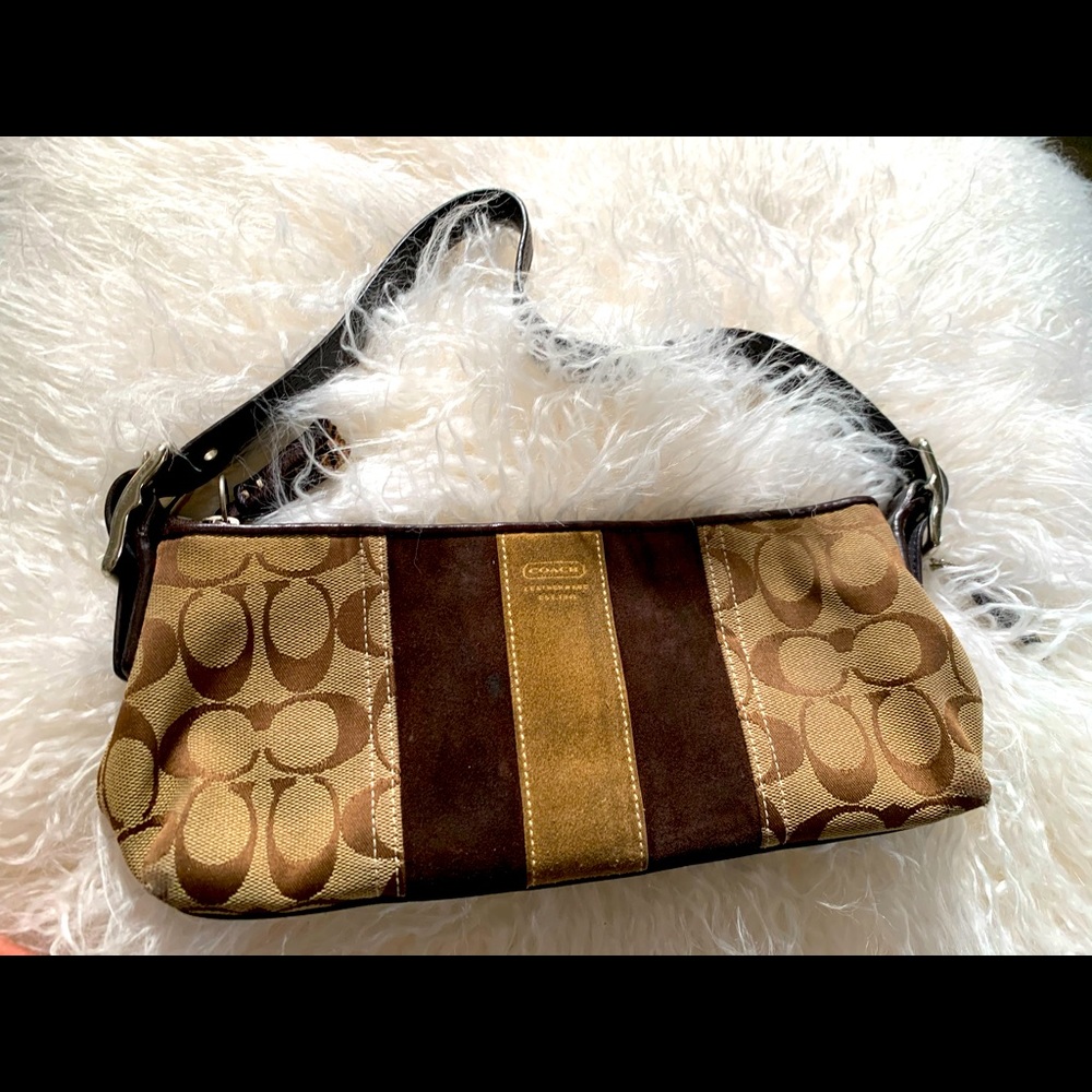 Coach Monogram Shoulder Bag w/ Suede Accents